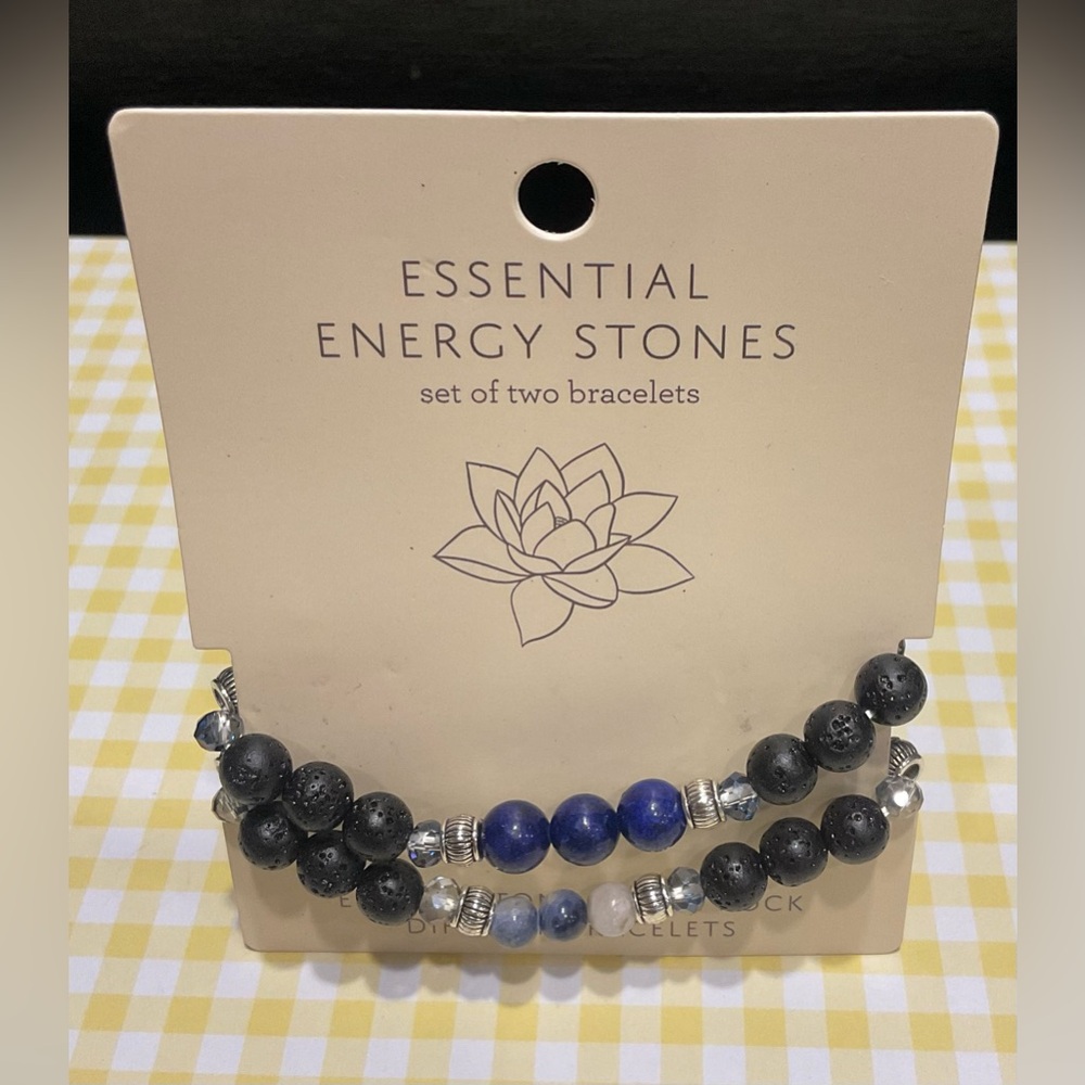 NWT Essential Energy Stone Lava Rock Diffuser 2 Pack Sodalite Bracelets #1054